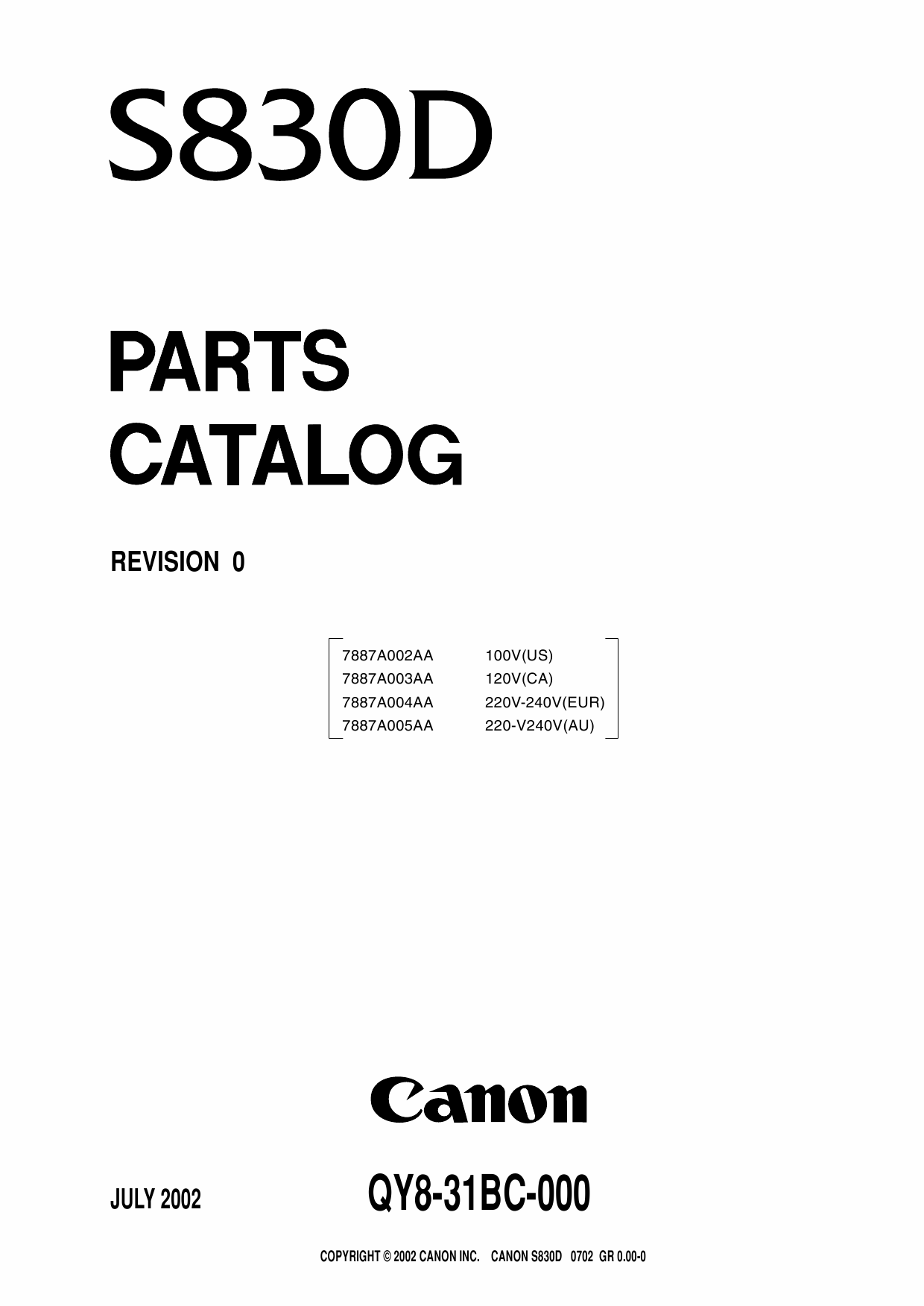 Canon PIXUS S830D Parts Catalog Manual-1